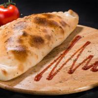 BBQ Chicken Calzone · Pan-baked thick pizza crust layered with barbeque chicken and fresh mozzarella cheese.