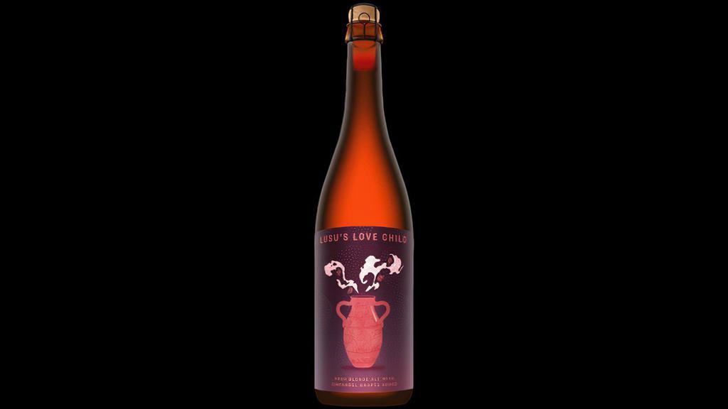 Lusu's Lovechild - 500ml Bottle · Sour Blonde w/Zinfandel Grapes Skins, 5.4% ABV - 500ml. Perfect for brunch, riding gondola, or just day drinking in a hammock, this rose inspired beer is made with Zinfandel grape skins from Lusu Cellars. Notes of blackberry and pomegranate join together in this bright, spritzy, magenta beer. This is what happens when we drink too much pink wine.