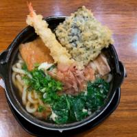 Nabeyaki Udon · Japanese noodle in broth, with shrimp tempura, chicken, egg, fish cake, vegetables