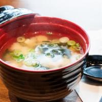 Miso Soup · with creme, mushroom and tofu.