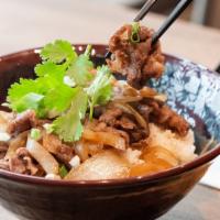 Gyudon (Beef Bowl) · Wagyu beef with house sauce. Rice with beef and onion.