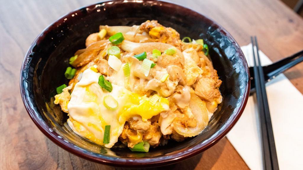 Oyakodon · Chicken thigh with over easy egg.