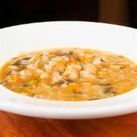 Minstrone Soup (Pint 16oz) · Gluten free. peas, white beans, cabbage, Swiss chard, carrots, (chicken stock)