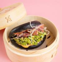 (2) Fresh Ahi Bao · Two steamed charcoal bao bun with fresh tuna, spicy mayonnaise, chili, yuzu, red onion, soy,...