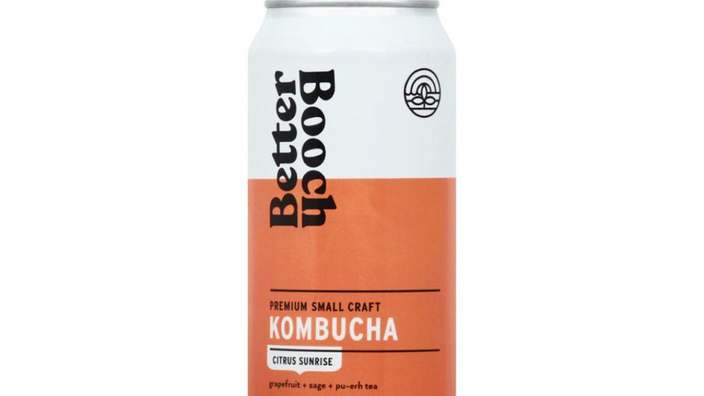 Better Booch Kombucha Citrus Sunrise · 5g of sugar per can. A Refreshing Blast Of Citrus With Spicy Hints Of Sage And Floral Pu-erh Tea Sparkling probiotic tea. USDA Organic. Certified Organic by Organic certifiers. Vegan. Gluten free. Non GMO Project verified Gluten-Free, Vegan, Non-GMO. 50 calories