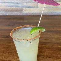 Spicy Ginger Lime Margarita · Ginger, lime, agave soju, and a togarashi salt rim for an extra spicy kick.