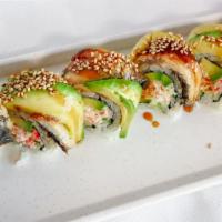 1. Black Dragon Roll · Avocado, cucumber, and crab; topped with eel.