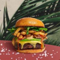 All Fried Up Vegan Burger · Seasoned vegan burger patty topped with fries, vegan cheese, grilled onions, ketchup, lettuc...