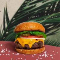 Cheese Biz Vegan Burger · Seasoned vegan burger patty topped with vegan cheese, lettuce, tomato, onion, and pickles. s...