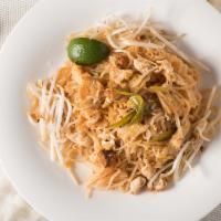 Pad Thai · Pan-fried rice noodle with bean sprout, tofu, green onion and crushed peanut.