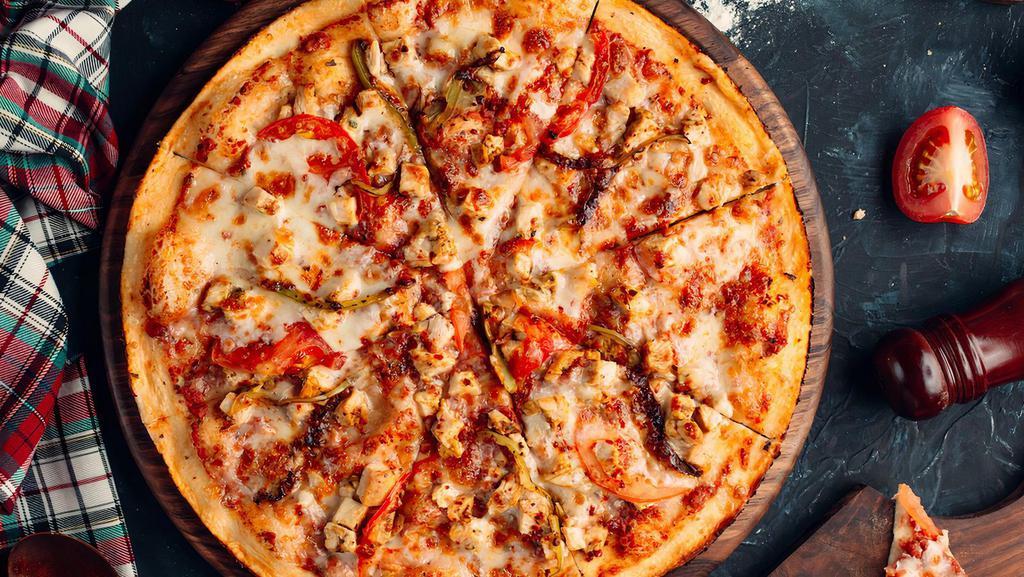 Garlic Beatbox (Small) · Mozzarella, creamy garlic ranch sauce, roasted chicken, mushrooms bell peppers red onions Roma tomatoes.