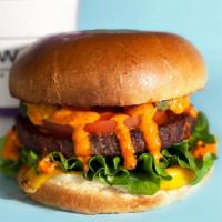 O.G. Burger · Impossible® patty, flaxseed cheese, Follow Your Heart® cheddar cheese, island sauce, pickled...