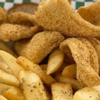 Small Order Fried Catfish · 3 Piece Fried Catfish served with 2 slices of Wheat Bread and your choice of Fries, Beans & ...