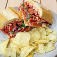 Cajun Sausage Sandwich · Spicy. Andouille Cajun sausage, mushrooms, onion, bell peppers, marinara sauce, and melted m...