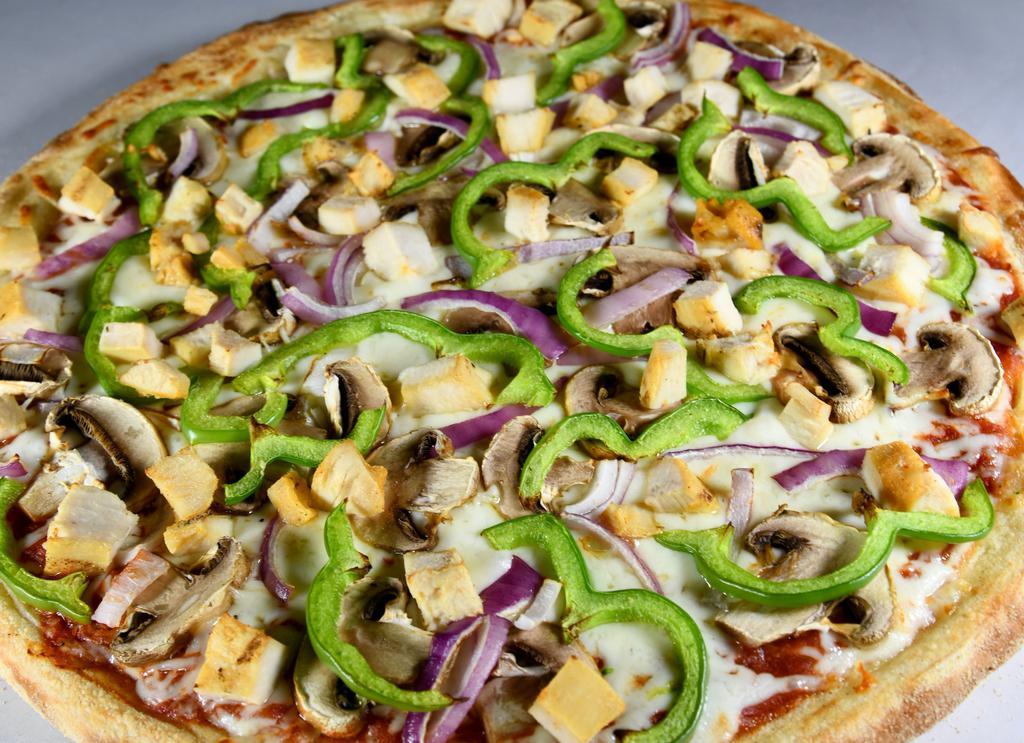 Tuscany Delight Pizza · Chicken breast, mushrooms, onions, bell peppers, and fresh garlic.