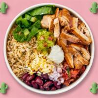 Pollo Pleaser Bowl · Organic charbroiled chicken bowl served with cilantro lime rice, Peruvian beans, jalapenos, ...