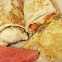 Egg Burrito (Wrap) · Scrambled egg, cheese, tomatoes, and salsa.