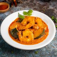 Pumpkin Shrimp Curry · A delicious stew made with shrimp, locally grown pumpkin, fresh onion, garlic, ginger, and B...