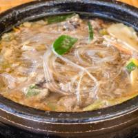 Bulgogi Noodle Stew · Thinly sliced beef stew with glass noodles.