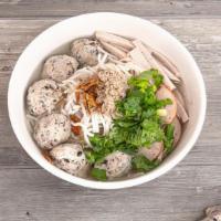 24. Bun Moc · Vermicelli Noodles Soup with Pork Ball , Lean Pork and Vietnamese Steamed Ham