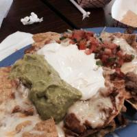 Super Nachos with Meat · choose: Chicken or Shredded Beef