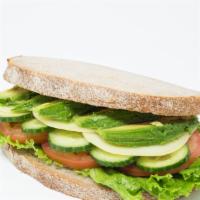Vegetarian Feast Sandwich · Avocado, tomato, cucumber,  provolone cheese, lettuce, mustard aioli