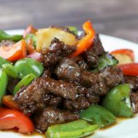 64. Black Pepper Diced Beef Steak · Hot and spicy.