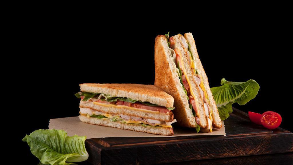 3rd Thurz · Smoked turkey with Swiss cheese, cranberry sauce, garlic aioli, lettuce, tomatoes, and red onion.