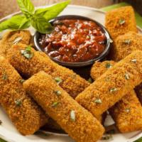 Mozzarella Cheese Sticks · Crunch on the oustide, silky smooth on the inside, 6 pieces of mozzarella and fontina chesse...