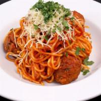 Spaghetti with Meatballs · Emmy's Classic Marinara Sauce with 3 Beef meatballs
 and fresh parmesan on side (can sub veg...