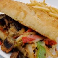Philly Cheesesteak · Your choice of: beef or chicken. Onions, bell peppers, mushrooms, jalapenos and provolone ch...