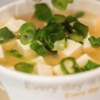 Miso Soup · Hot Miso Soup with the option of adding green onions and tofu