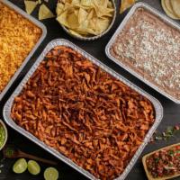 Family Pack #4 (Approx. 10-12 People) · 4 Lbs. of your choice of Meat, 64 oz. of Rice, 48 oz. of Beans, 16 oz. of Salsa, 32 oz. of P...
