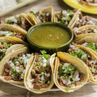 Taco Trays #1 · 12 Tacos. Choice of meat, served on small corn tortillas with 8 oz. of salsa.