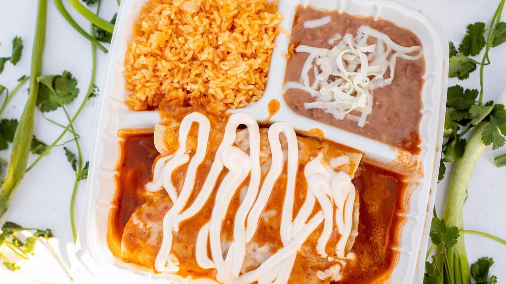 Enchiladas · Three tortillas rolled with your choice of meat, smothered in Arteaga's enchilada sauce and cheese. Served with rice, beans, and salad.