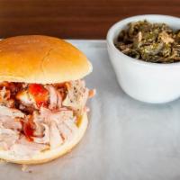 Pulled Chicken Sammy · Slow-smoked, pulled chicken leg meat splashed with our house-made honey sauce so it’s smokey...