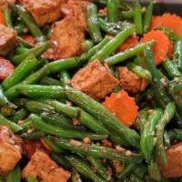 #6 Green Bean Tofu (vegan) · Stir fried green bean and fried tofu.