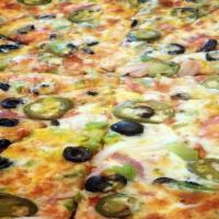Star of India Pizza · Green peppers, onions, olives and jalapeno peppers.