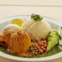 Rendang Chicken · steamed rice cooked in coconut milk, served with thick coconut milk and aromatic spices curr...