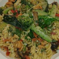 Fusilli Primavera · Tri-colored fusilli, sautéed seasonal vegetables, fresh herbs and wine sauce