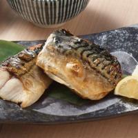 901. Saba Shio · Salt-grilled mackerel, spring mix, rice, Miso soup.