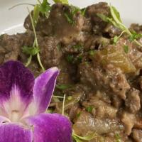 Cinghiale Su Pici Toscani · Local Wild Boar, Braised for Three 2 Hours with Red Wine, Vegetables, and Porcini Mushrooms....