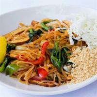 Burmese Pad Thai · Our most popular dish is a play on a classic. Rice noodles tossed with red bell peppers, oni...