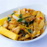 Mango Chicken · Chicken breast tossed in wok with basil, onions, mango and mango puree. Served with fresh ma...