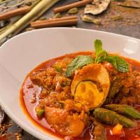 (C) Egg & Okra Curry · Red Burmese curry prepared with tomatoes, fried hard-boiled egg and okra.