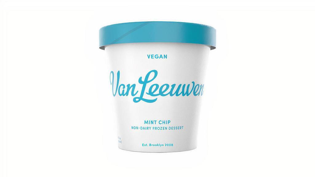 Vegan Mint Chip by Van Leeuwen Ice Cream · By Van Leeuwen Ice Cream. Nothing makes us happier than this Vegan Mint Chip Ice Cream. We use single origin chocolates, so you can taste their true flavor profile. We add in a little pure peppermint extract and <chef’s kiss*>. Vegan. Contains tree nuts. We cannot make substitutions.