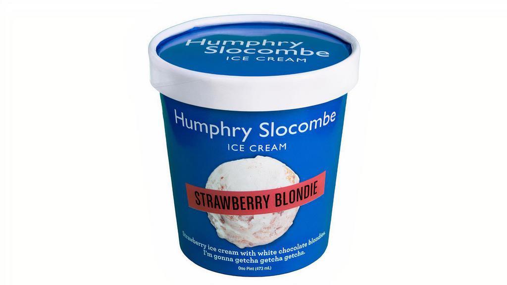 Strawberry Blondie by Humphry Slocombe Ice Cream · By Humphry Slocombe Ice Cream. Strawberry ice cream with white chocolate blondies. Contains gluten, dairy, and eggs. We cannot make substitutions.