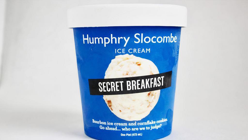 Secret Breakfast by Humphry Slocombe Ice Cream · By Humphry Slocombe Ice Cream. Ice cream with housemade Cornflake cookies. Contains gluten, dairy, and eggs. We cannot make substitutions.