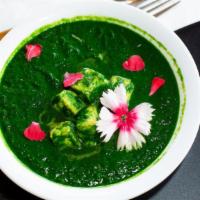Palak Curry · Spinach cooked in low flame with spices until consistency and add Paneer/Potato/Chana based ...