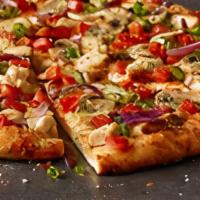 Bbq Chicken · Slices. Chicken, bacon, cheddar, tomatoes and red & green onions on BBQ Ranch sauce, topped ...